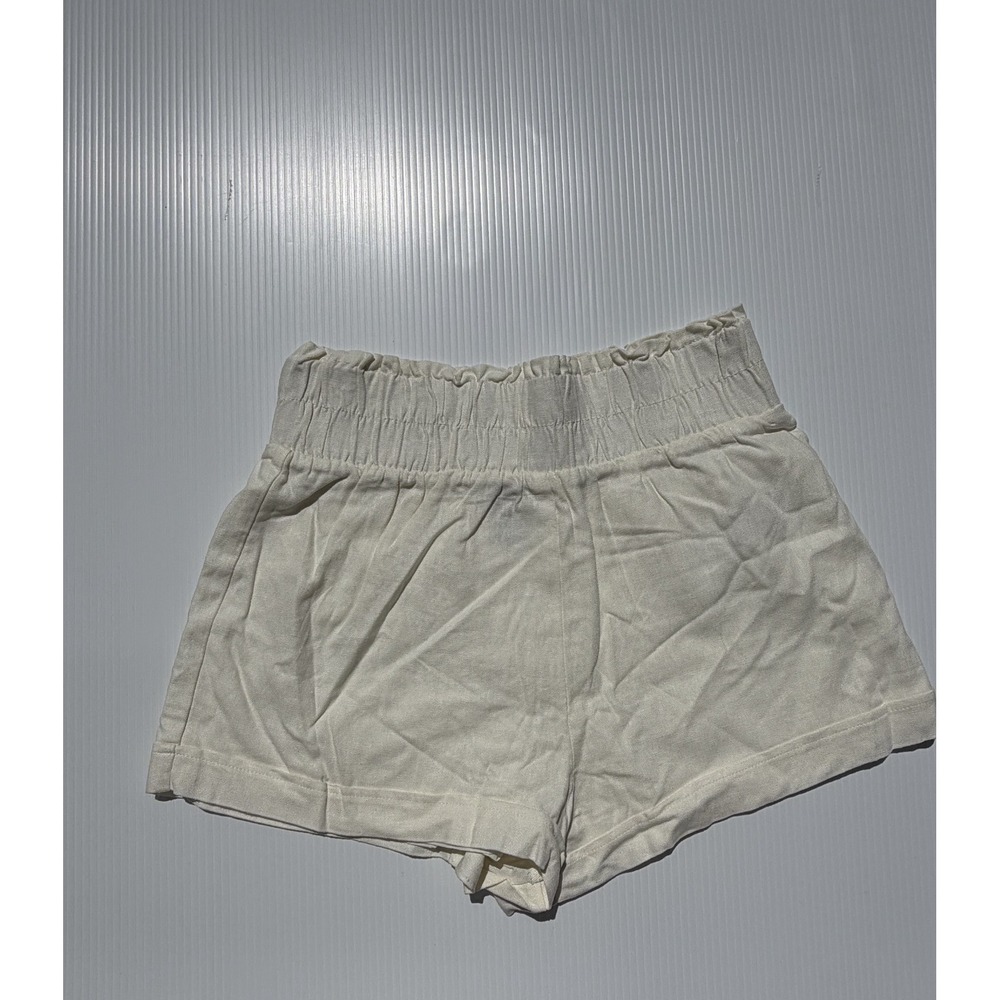 Forever 21 Women Linen Blend Drawstring Shorts Size S Cream Casual Beach Summer